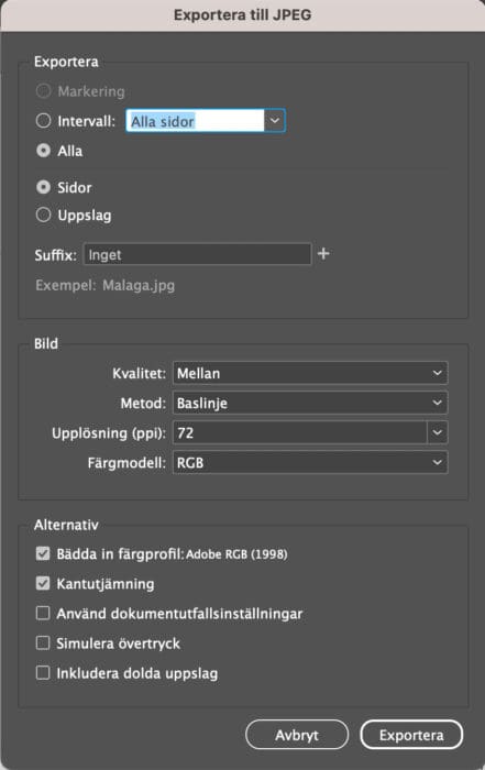 exportera suffix adobe indesign 2024