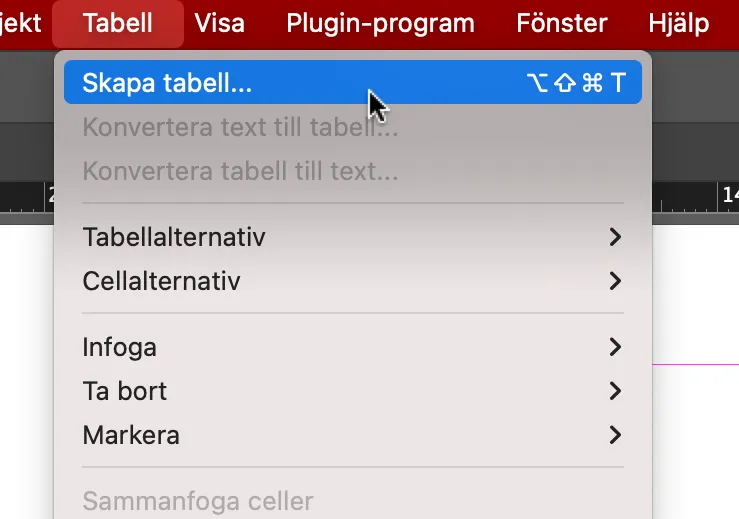Skapa tabeller i indesign