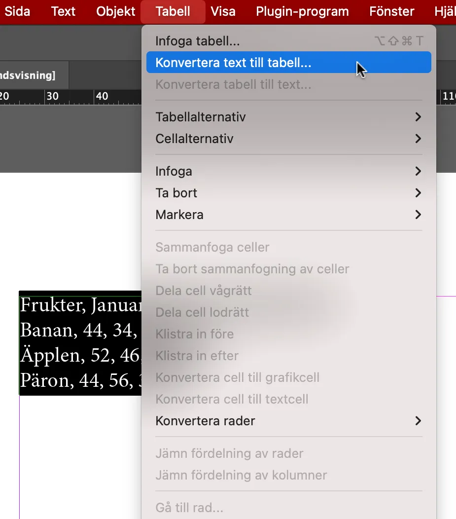 konvertera text till tabell
