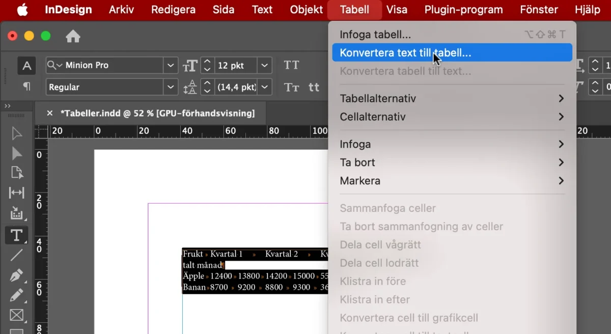 Konvertera text till tabell