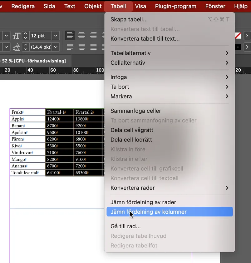 Jämn fördelning av kolumner