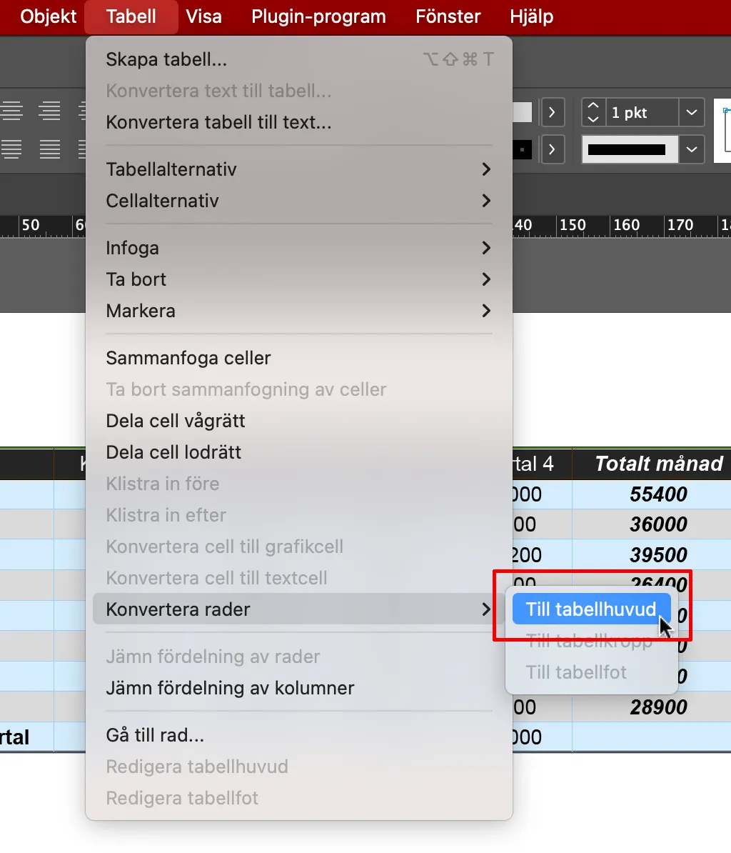 konvertera rader till tabellhuvud