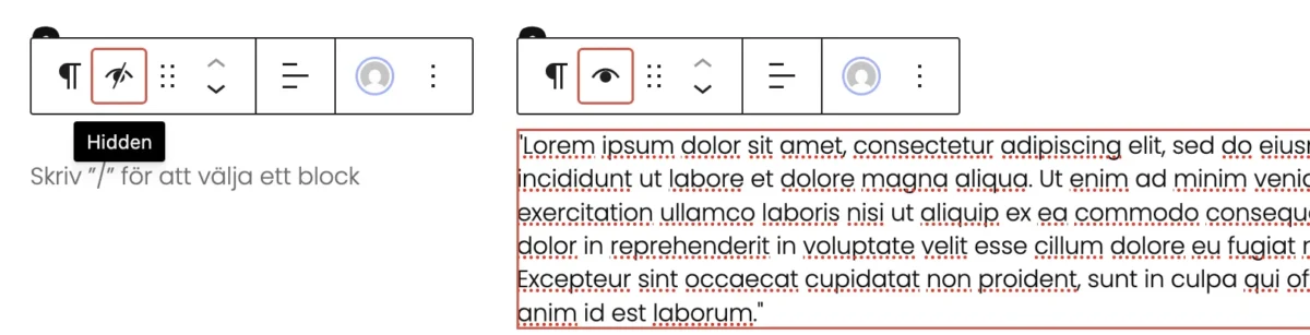 WordPress 6.9 göm block