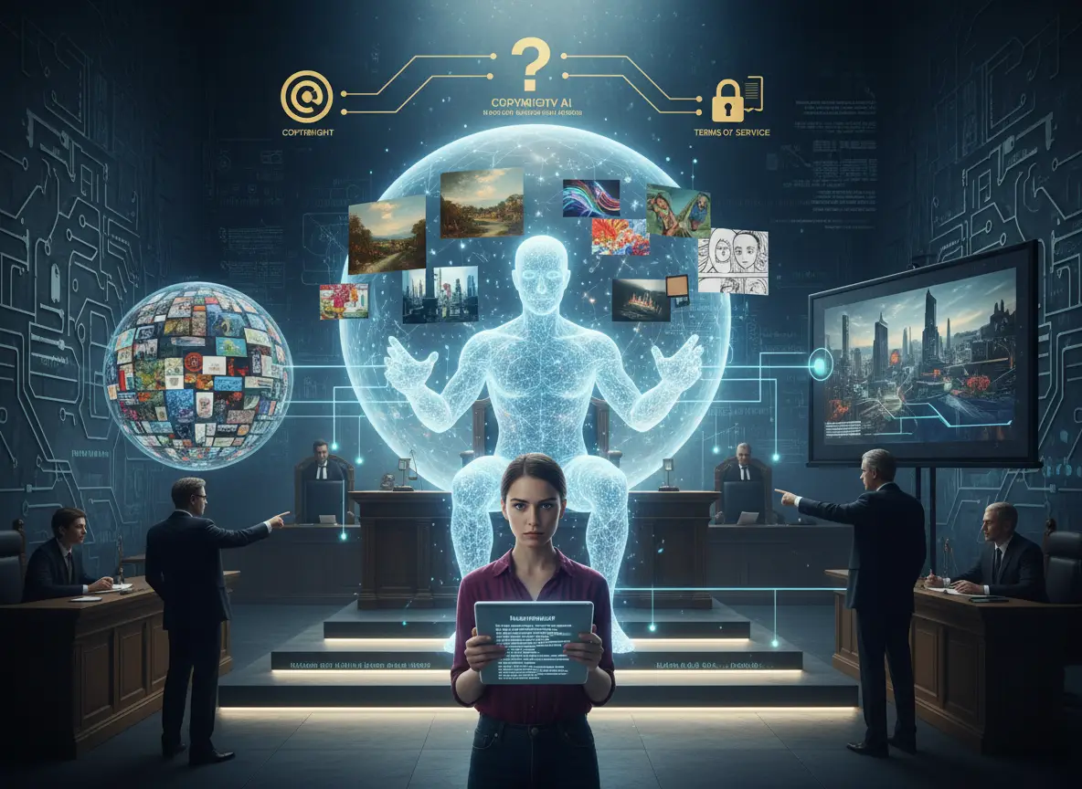 Genrebild kring upphovsrätt och AI-genererat innehåll.
