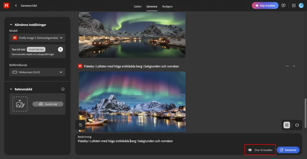 generativa krediter i Adobe Firefly