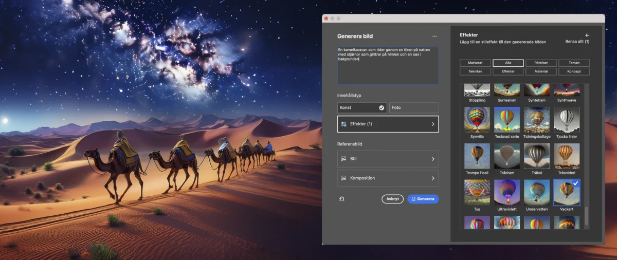 Generera bild i Photoshop kostar inte så många generativa krediter