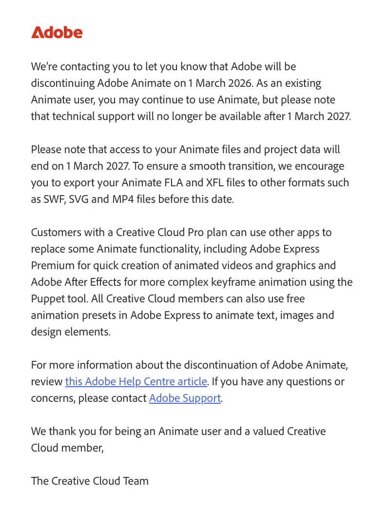 adobe animate cancellation