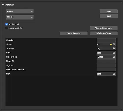 shortcuts indesign till affinity Studio