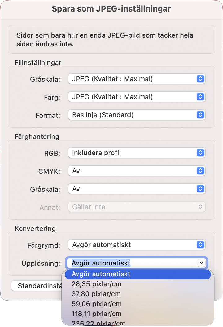 exportera pdf-sidor till bilder upplösning