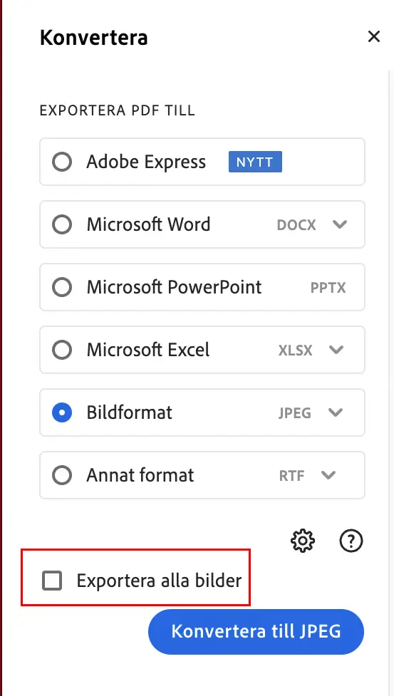 exportera alla bilder