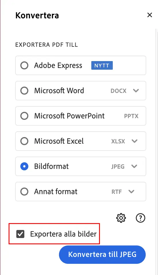 exportera alla bilder