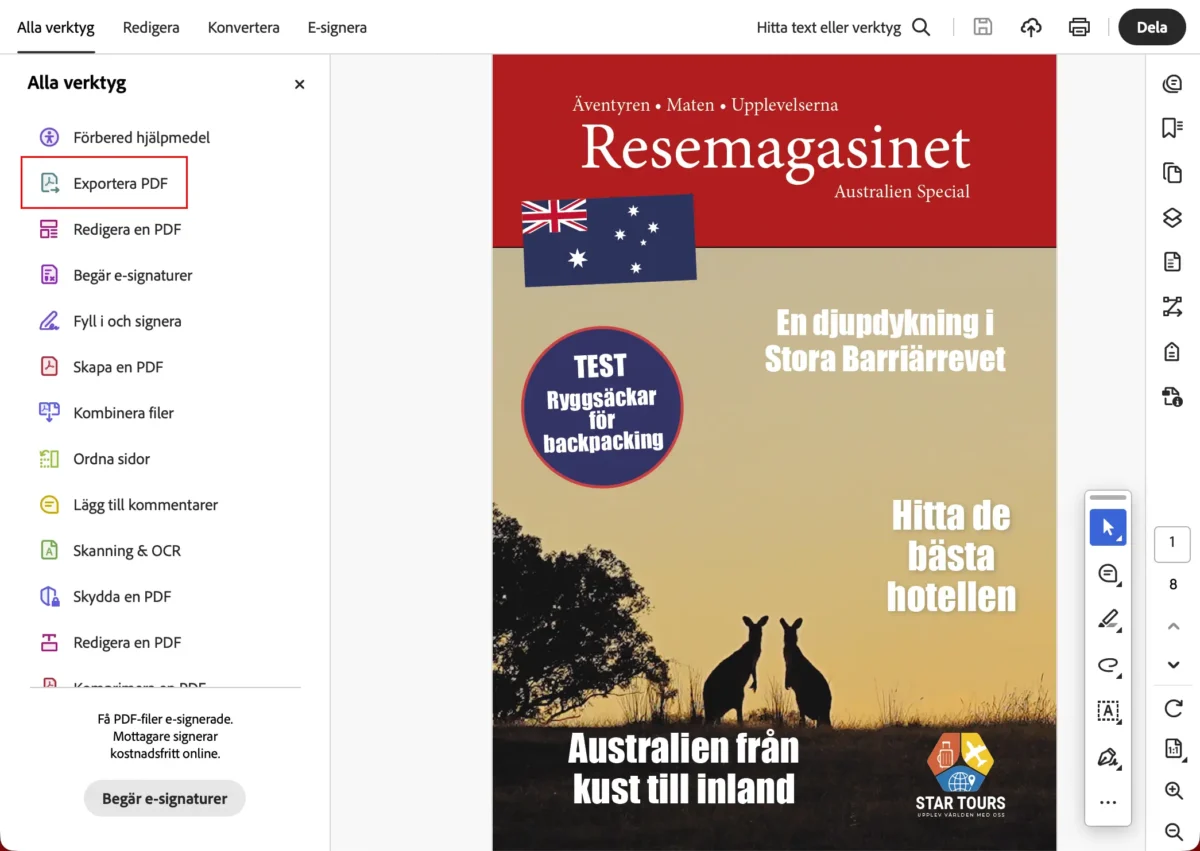 verktyget Exportera PDF-sidor