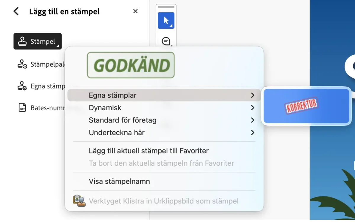 använda egen stämpel i acrobat