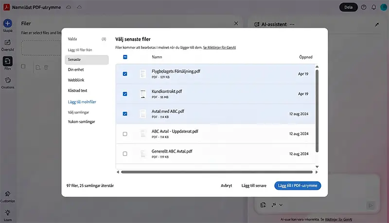 lägga till filer till pdf spaces