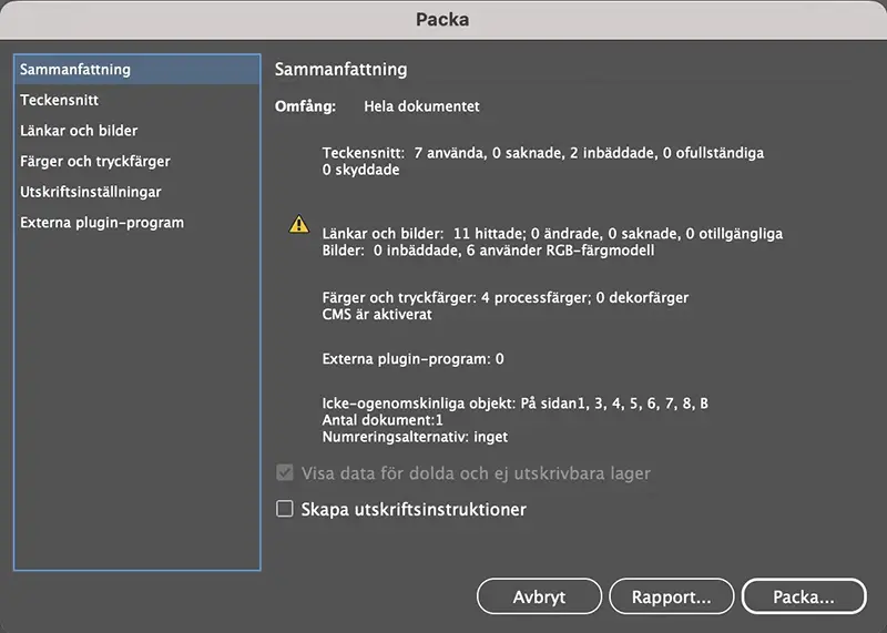 packa sammanfattning
