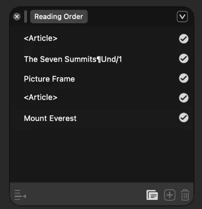 Läsordningen för en tillgänglig PDF i Affinity Studio