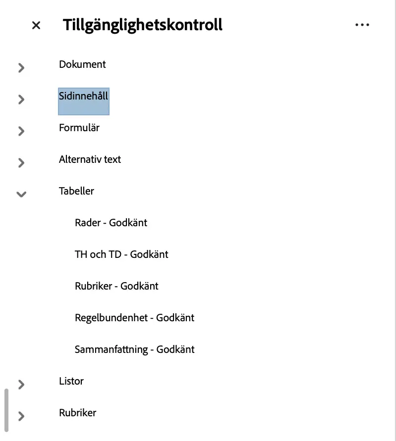 tillgänglig tabell