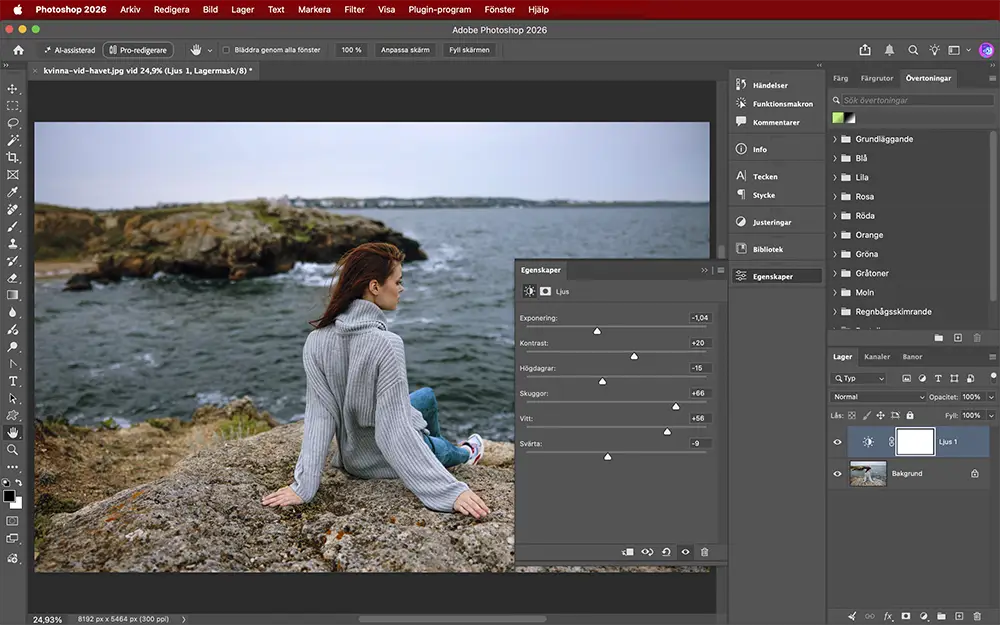 justeringslagret ljus i Photoshop 27.10