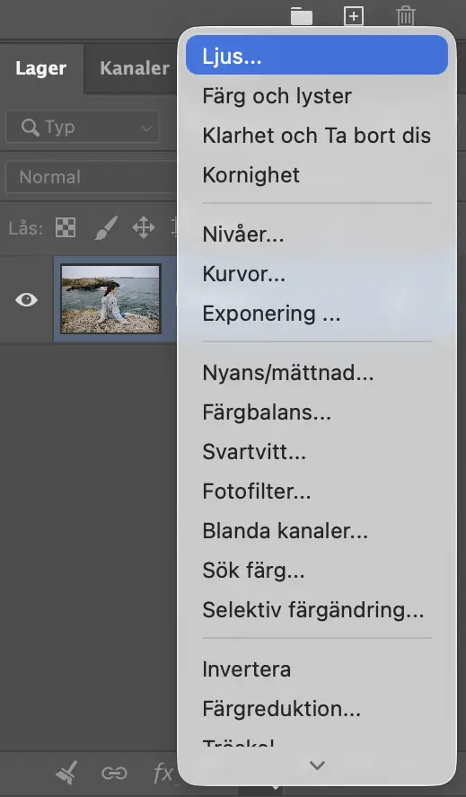 justeringslagret ljus Photoshop 27.10