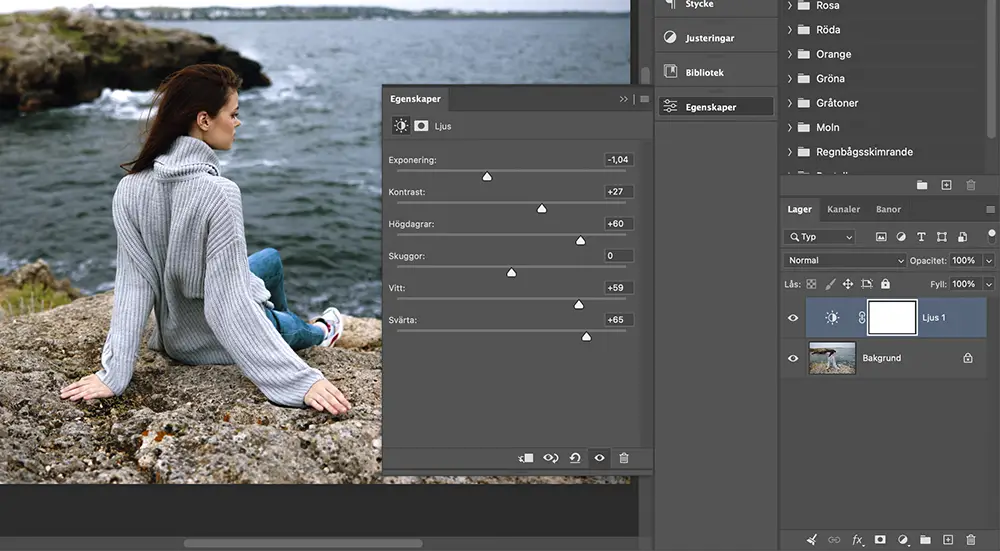 justeringslagret ljus i Photoshop 27.10