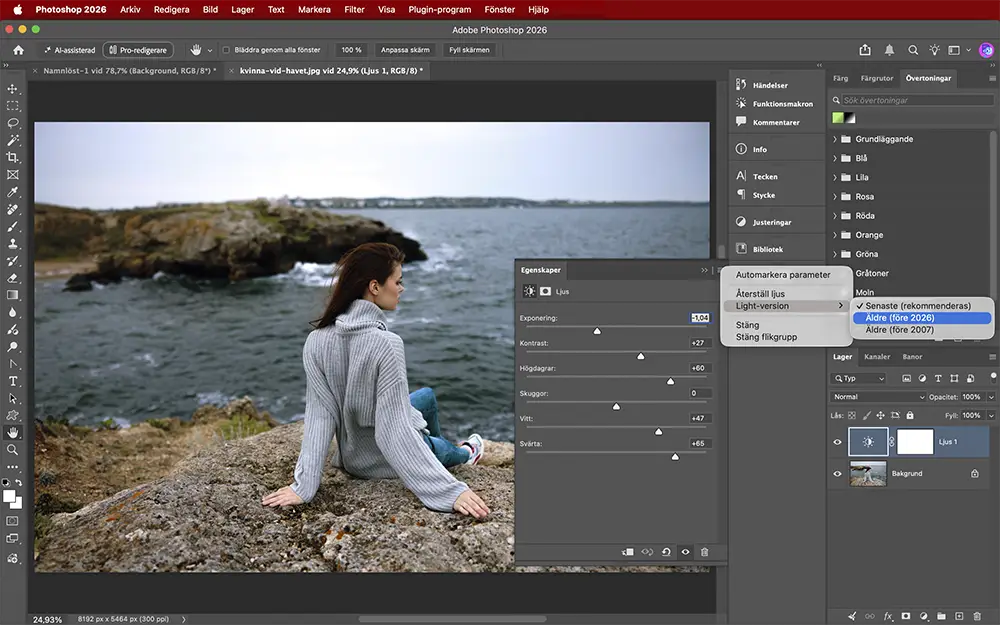 justeringslagret ljus i Photoshop 27.10