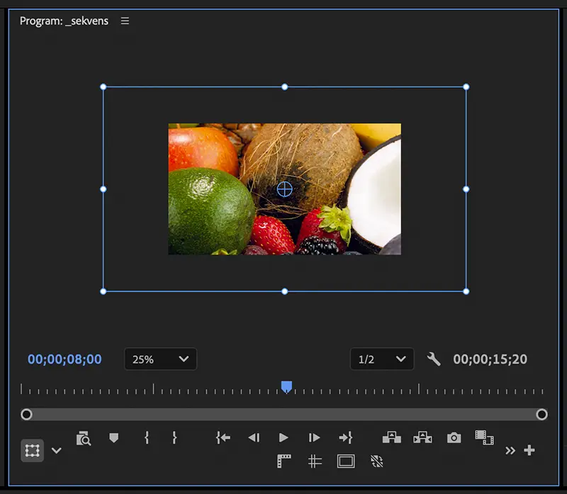Ändra bildstorlek direkt i programmonitorn i Premiere Pro